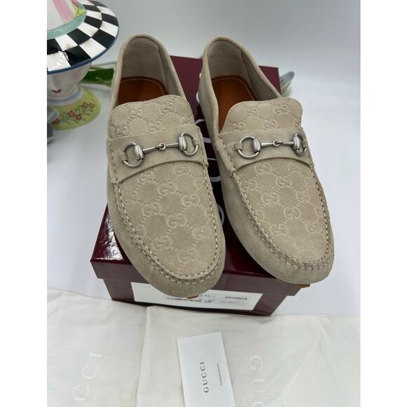 Men\'s Gucci suede GG embossed loafers size 12.5 fits 13 US made in Italy main image 11